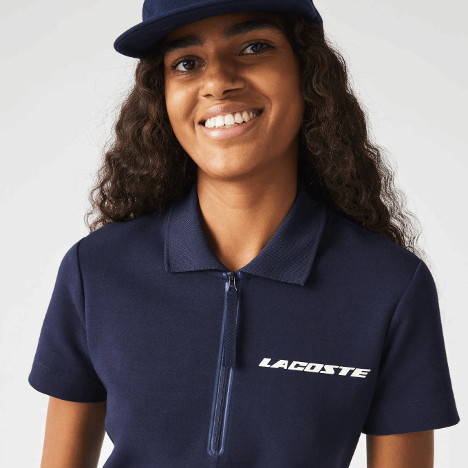 Women Lacoste V0ZN2517 Navy Blue 166 Branded Cotton Jersey Polo Dress - Image 2