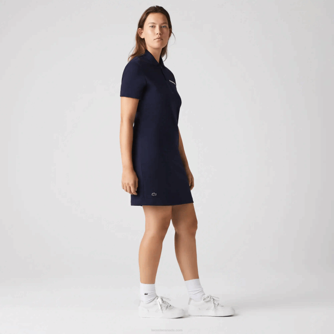 Women Lacoste V0ZN2517 Navy Blue 166 Branded Cotton Jersey Polo Dress - Image 3