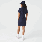 Women Lacoste V0ZN2517 Navy Blue 166 Branded Cotton Jersey Polo Dress - Image 4