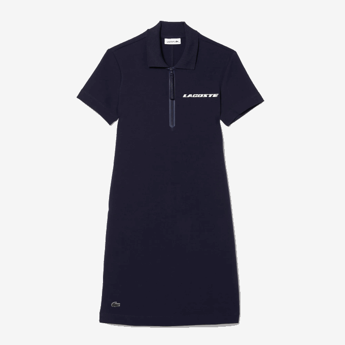 Women Lacoste V0ZN2517 Navy Blue 166 Branded Cotton Jersey Polo Dress - Image 6