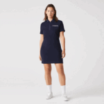 Women Lacoste V0ZN2517 Navy Blue 166 Branded Cotton Jersey Polo Dress - Image 8