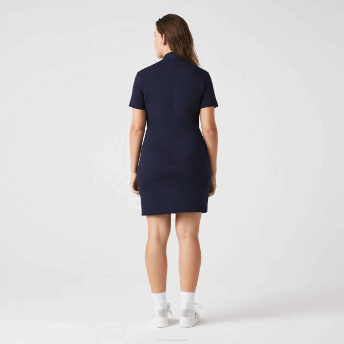 Women Lacoste V0ZN2517 Navy Blue 166 Branded Cotton Jersey Polo Dress - Image 9