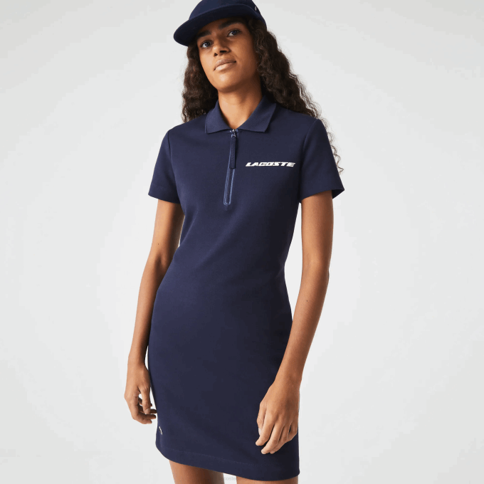 Women Lacoste V0ZN2517 Navy Blue 166 Branded Cotton Jersey Polo Dress - Image 1
