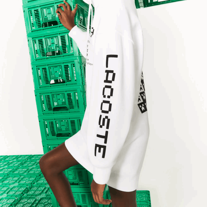 Women Lacoste V0ZN2521 White 001 LIVE x Minecraft Organic Fleece Hoodie Dress - Image 3
