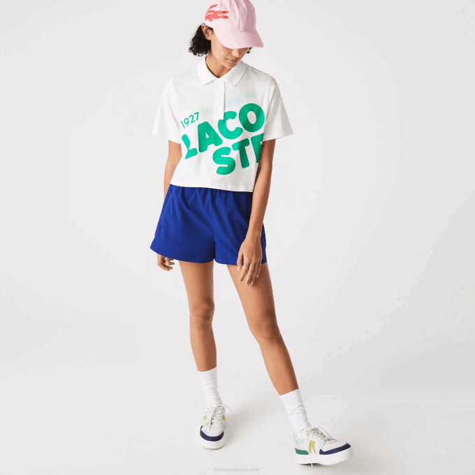 Women Lacoste V0ZN2525 White 70V Loose Fit Short Print Organic Cotton Polo - Image 2