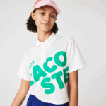 Women Lacoste V0ZN2525 White 70V Loose Fit Short Print Organic Cotton Polo
