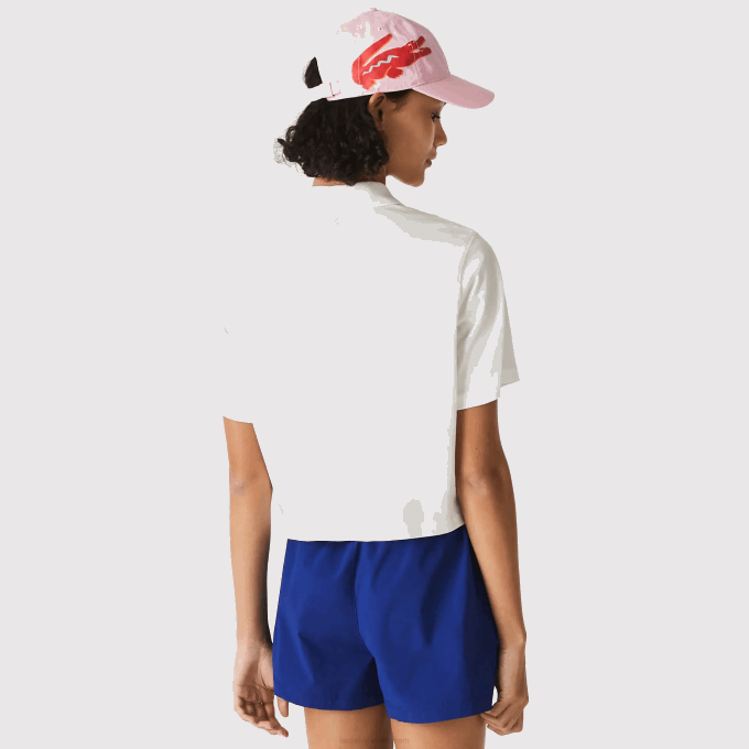 Women Lacoste V0ZN2525 White 70V Loose Fit Short Print Organic Cotton Polo - Image 3