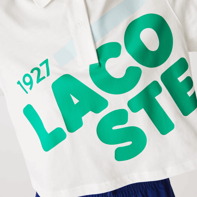 Women Lacoste V0ZN2525 White 70V Loose Fit Short Print Organic Cotton Polo - Image 4