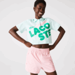 Women Lacoste V0ZN2526 Turquoise NRE Loose Fit Short Print Organic Cotton Polo - Image 2