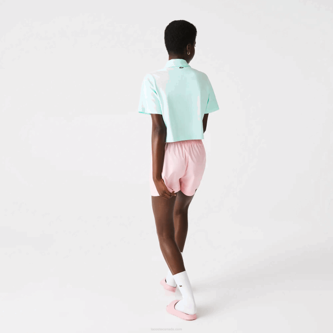Women Lacoste V0ZN2526 Turquoise NRE Loose Fit Short Print Organic Cotton Polo - Image 3