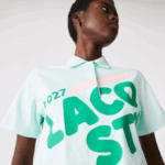 Women Lacoste V0ZN2526 Turquoise NRE Loose Fit Short Print Organic Cotton Polo - Image 4