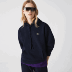 Women Lacoste V0ZN2527 Navy Blue 166 Loose Fit Hooded Cotton Blend Sweatshirt
