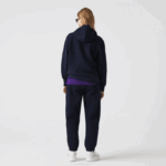 Women Lacoste V0ZN2527 Navy Blue 166 Loose Fit Hooded Cotton Blend Sweatshirt - Image 3