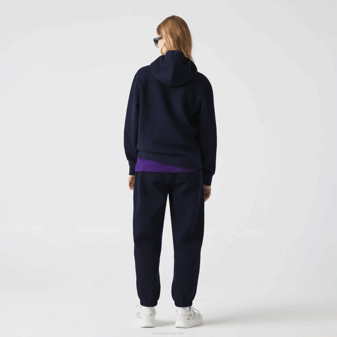 Women Lacoste V0ZN2527 Navy Blue 166 Loose Fit Hooded Cotton Blend Sweatshirt - Image 3