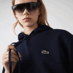 Women Lacoste V0ZN2527 Navy Blue 166 Loose Fit Hooded Cotton Blend Sweatshirt - Image 4
