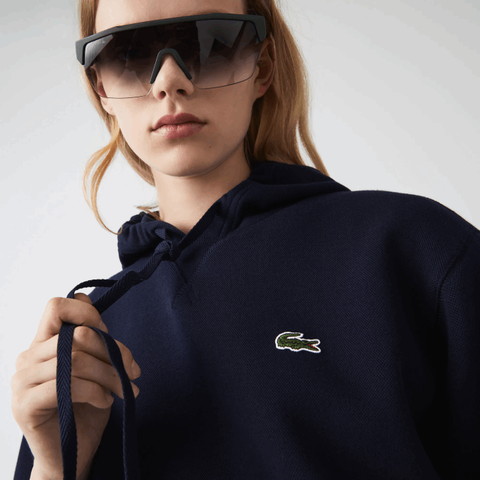 Women Lacoste V0ZN2527 Navy Blue 166 Loose Fit Hooded Cotton Blend Sweatshirt - Image 4