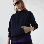 Women Lacoste V0ZN2527 Navy Blue 166 Loose Fit Hooded Cotton Blend Sweatshirt - Image 6