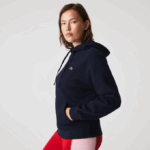Women Lacoste V0ZN2527 Navy Blue 166 Loose Fit Hooded Cotton Blend Sweatshirt - Image 7