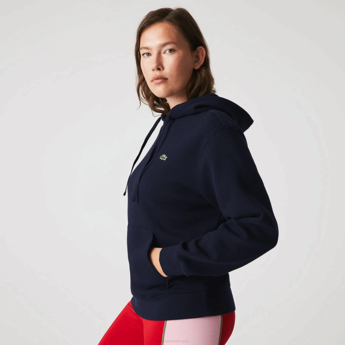 Women Lacoste V0ZN2527 Navy Blue 166 Loose Fit Hooded Cotton Blend Sweatshirt - Image 7
