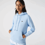 Women Lacoste V0ZN2528 Blue HBP Loose Fit Hooded Cotton Blend Sweatshirt