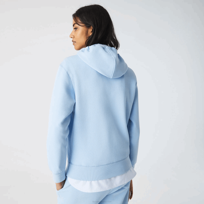 Women Lacoste V0ZN2528 Blue HBP Loose Fit Hooded Cotton Blend Sweatshirt - Image 3
