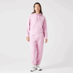 Women Lacoste V0ZN2530 Pink Z4H Loose Fit Hooded Cotton Blend Sweatshirt