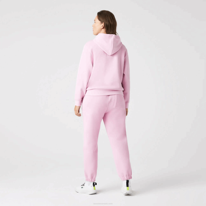 Women Lacoste V0ZN2530 Pink Z4H Loose Fit Hooded Cotton Blend Sweatshirt - Image 3