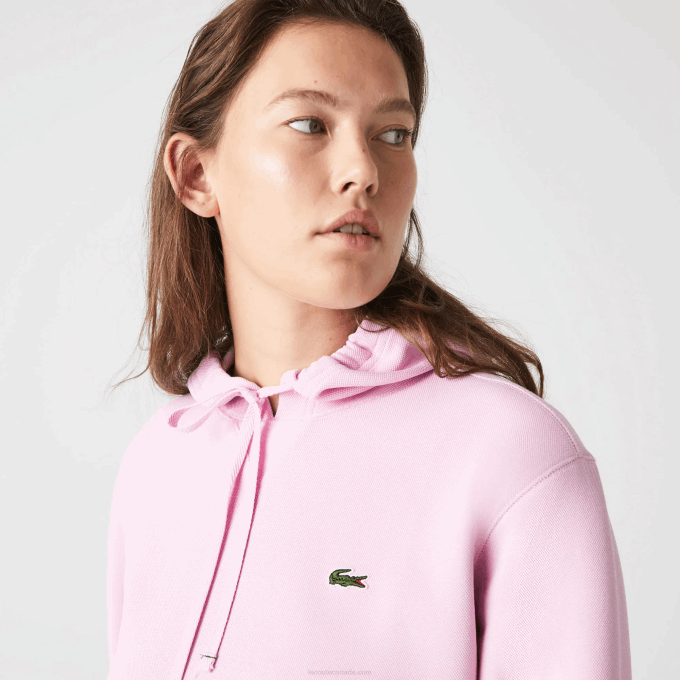 Women Lacoste V0ZN2530 Pink Z4H Loose Fit Hooded Cotton Blend Sweatshirt - Image 4