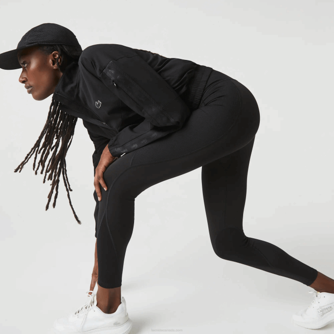 Women Lacoste V0ZN2531 Black 8VM SPORT Color-Block Knit Effect Leggings - Image 2