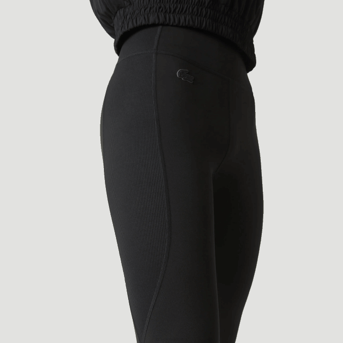 Women Lacoste V0ZN2531 Black 8VM SPORT Color-Block Knit Effect Leggings - Image 9
