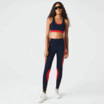 Women Lacoste V0ZN2532 Navy Blue Red 4XH SPORT Color-Block Knit Effect Leggings - Image 2