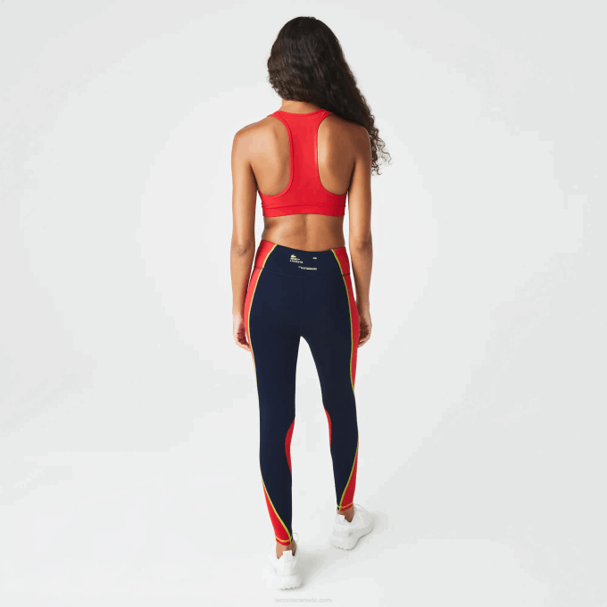 Women Lacoste V0ZN2532 Navy Blue Red 4XH SPORT Color-Block Knit Effect Leggings - Image 3
