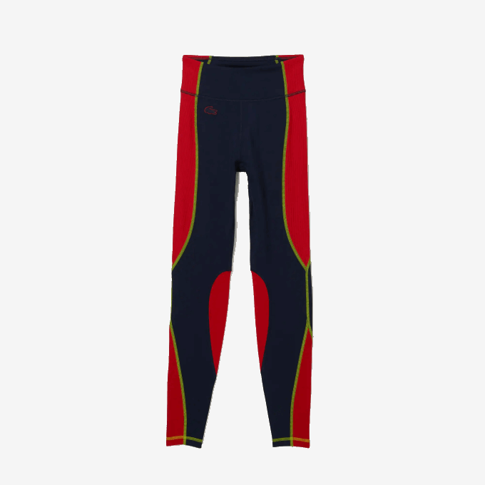 Women Lacoste V0ZN2532 Navy Blue Red 4XH SPORT Color-Block Knit Effect Leggings - Image 4