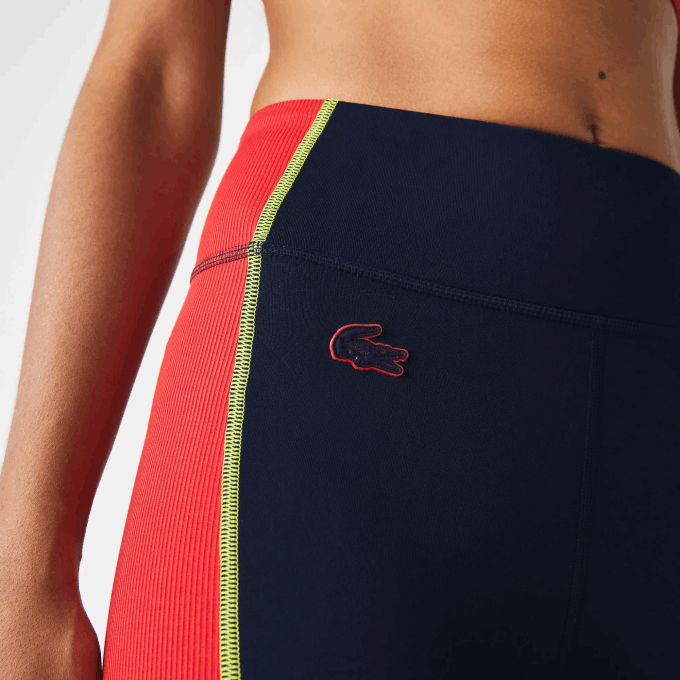 Women Lacoste V0ZN2532 Navy Blue Red 4XH SPORT Color-Block Knit Effect Leggings - Image 5
