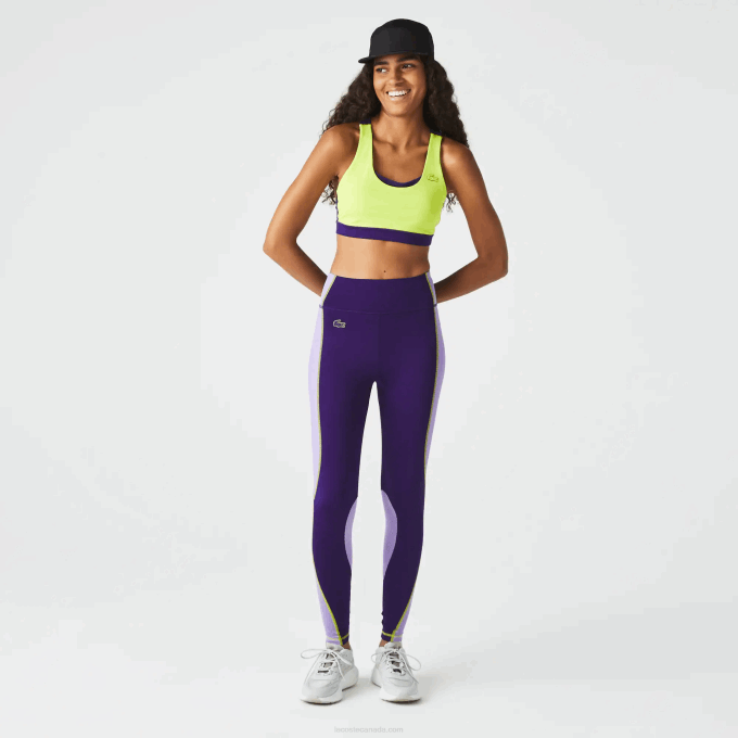 Women Lacoste V0ZN2533 Purple 50W SPORT Color-Block Knit Effect Leggings - Image 2