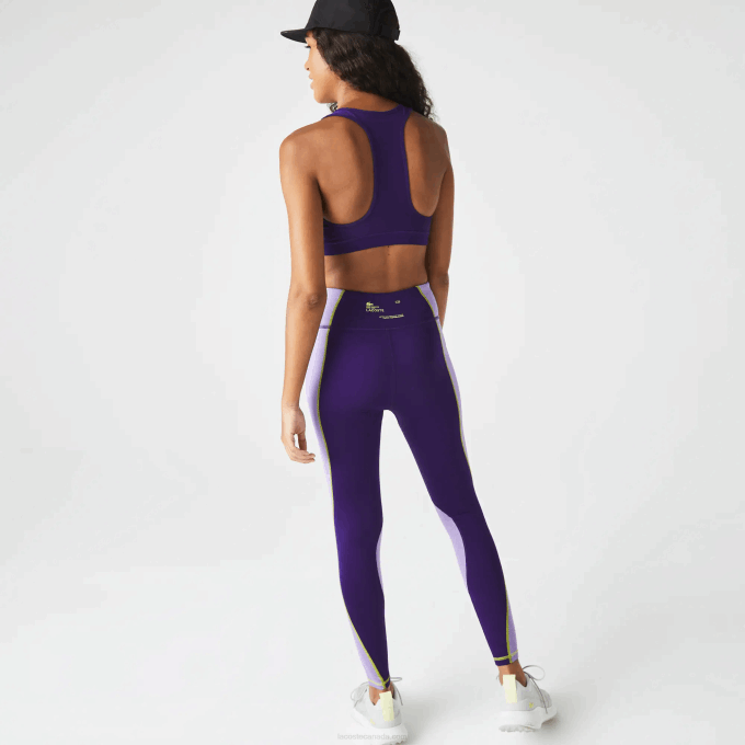 Women Lacoste V0ZN2533 Purple 50W SPORT Color-Block Knit Effect Leggings - Image 3