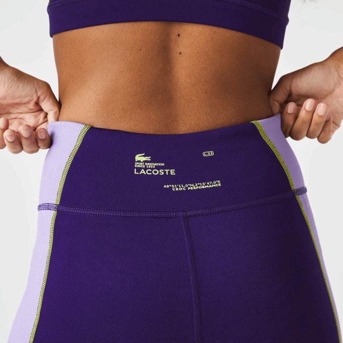 Women Lacoste V0ZN2533 Purple 50W SPORT Color-Block Knit Effect Leggings - Image 7