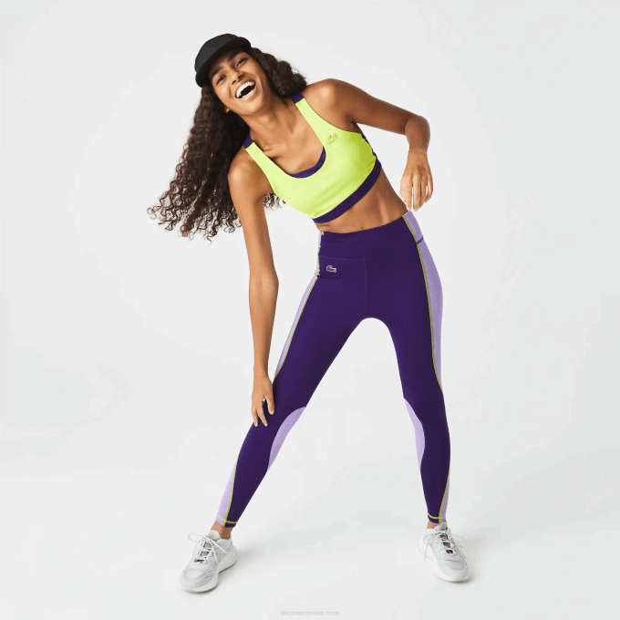 Women Lacoste V0ZN2533 Purple 50W SPORT Color-Block Knit Effect Leggings - Image 1