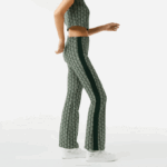 Women Lacoste V0ZN2535 Green Beige 7M4 Monogram Print Trackpants - Image 2
