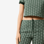 Women Lacoste V0ZN2535 Green Beige 7M4 Monogram Print Trackpants - Image 6