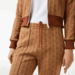 Women Lacoste V0ZN2536 Beige Brown ZWM Monogram Print Trackpants - Image 4