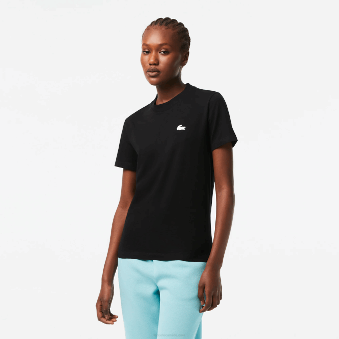 Women Lacoste V0ZN2542 Black 031 SPORT Organic Cotton Jersey T-Shirt - Image 1