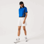 Women Lacoste V0ZN2546 Blue K1Q Loose Fit Printed Bands T-Shirt - Image 2