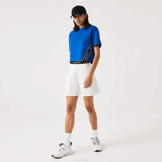 Women Lacoste V0ZN2546 Blue K1Q Loose Fit Printed Bands T-Shirt - Image 2