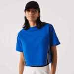 Women Lacoste V0ZN2546 Blue K1Q Loose Fit Printed Bands T-Shirt