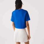 Women Lacoste V0ZN2546 Blue K1Q Loose Fit Printed Bands T-Shirt - Image 3