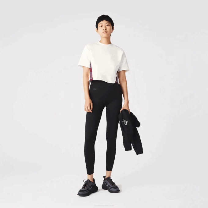 Women Lacoste V0ZN2547 White 70V Loose Fit Printed Bands T-Shirt - Image 2