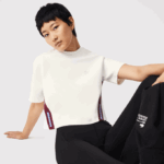 Women Lacoste V0ZN2547 White 70V Loose Fit Printed Bands T-Shirt