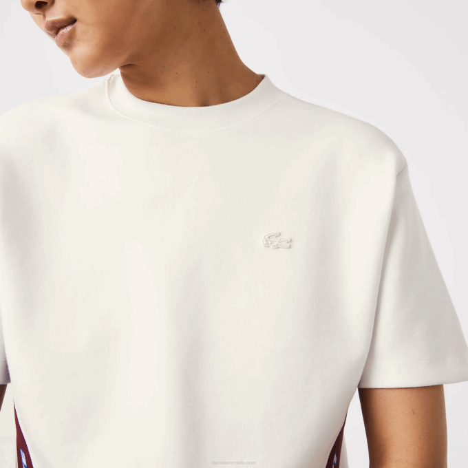 Women Lacoste V0ZN2547 White 70V Loose Fit Printed Bands T-Shirt - Image 4