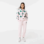 Women Lacoste V0ZN2556 Light Pink T03 Oversized Hooded Fleece Sweatshirt - Image 2